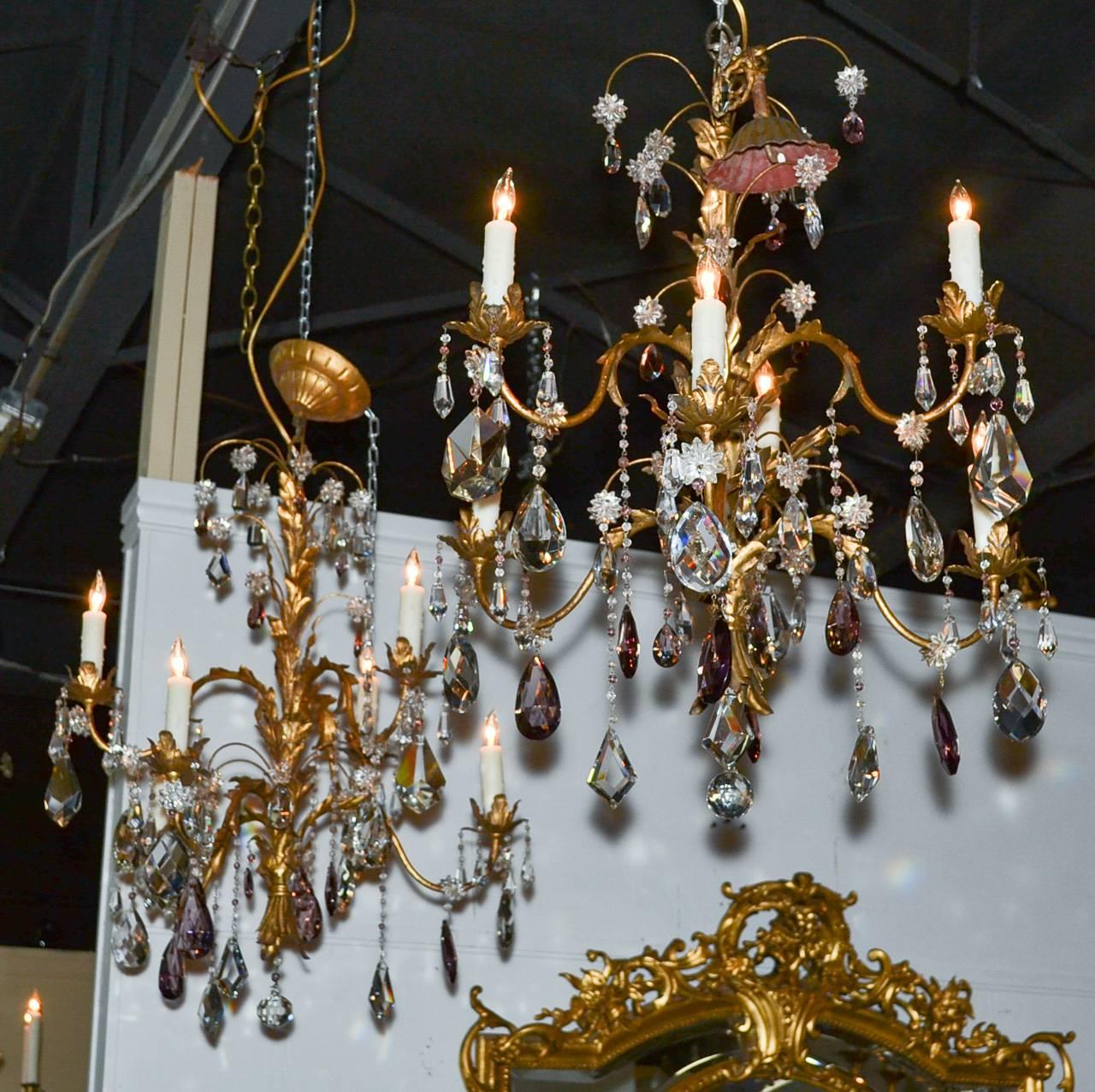 Excellent Pair of Tole and Crystal Chandeliers 1