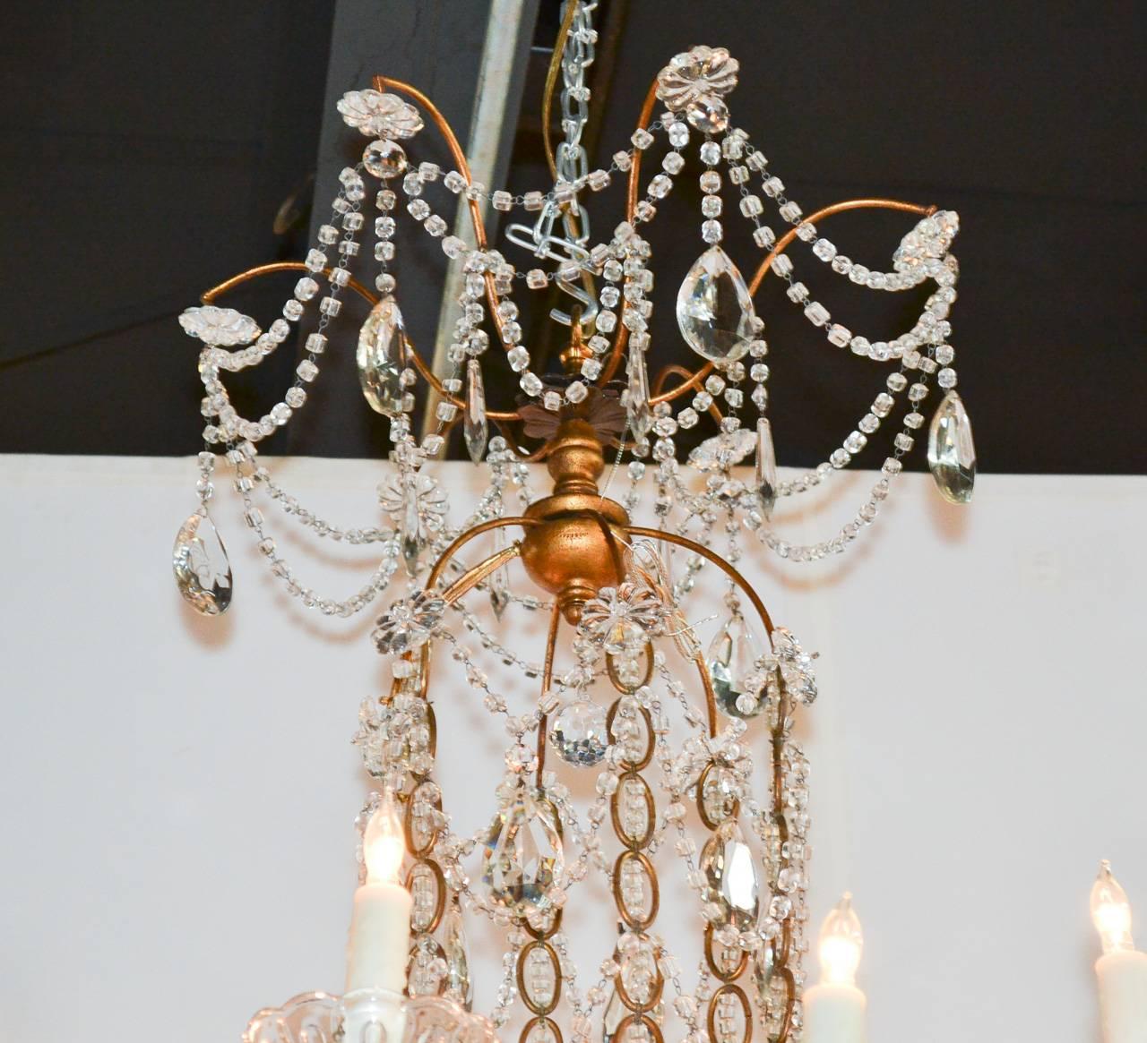 Crystal Superb Italian Beaded and Giltwood Chandelier