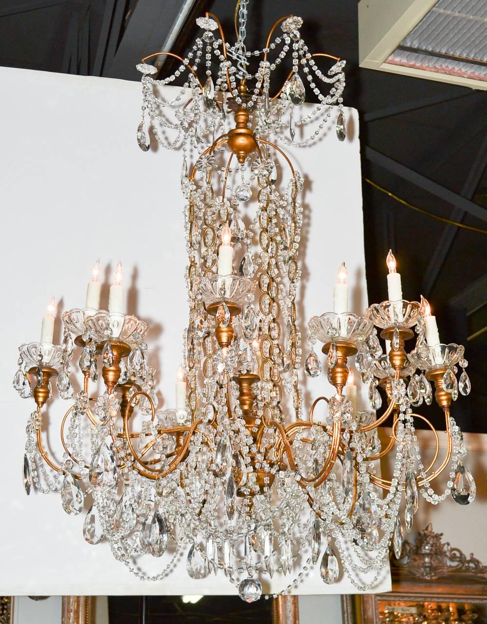 Superb Italian Beaded and Giltwood Chandelier 2