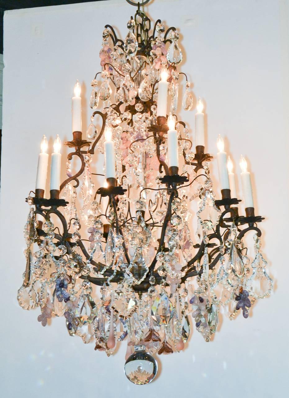French 19th Century Rose Quartz and Amethyst Chandelier
