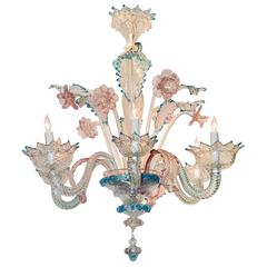 Lovely Antique Blue and Pink Murano Glass Chandelier