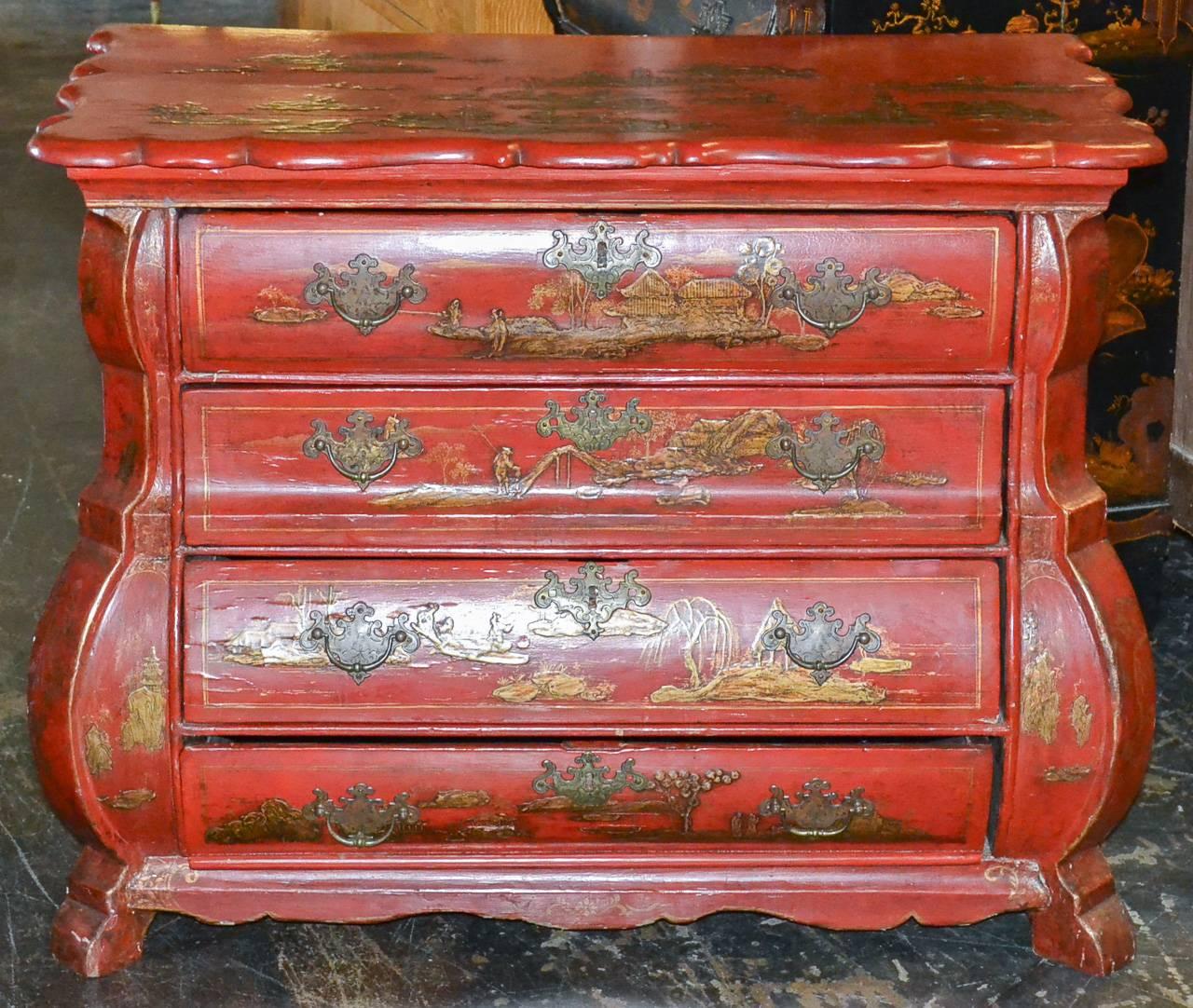 18th Century Dutch Red Chinoiserie Chest In Good Condition In Dallas, TX