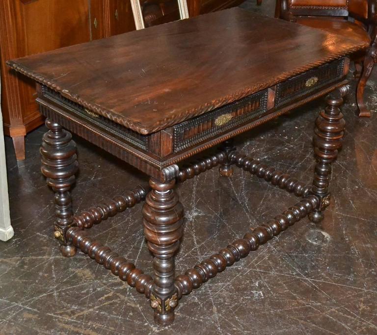 19th Century Portuguese Carved Walnut Writing Desk For Sale 1