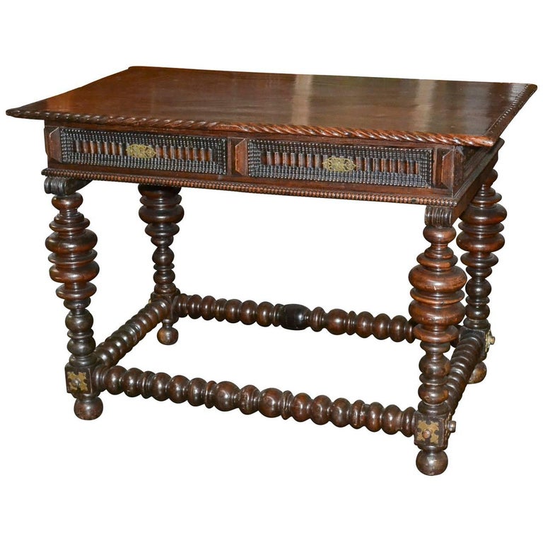 19th Century Portuguese Carved Walnut Writing Desk For Sale