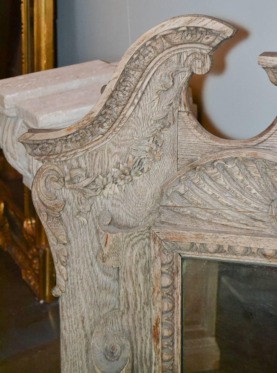 Bleached 19th Century Italian Carved Oak Mirror
