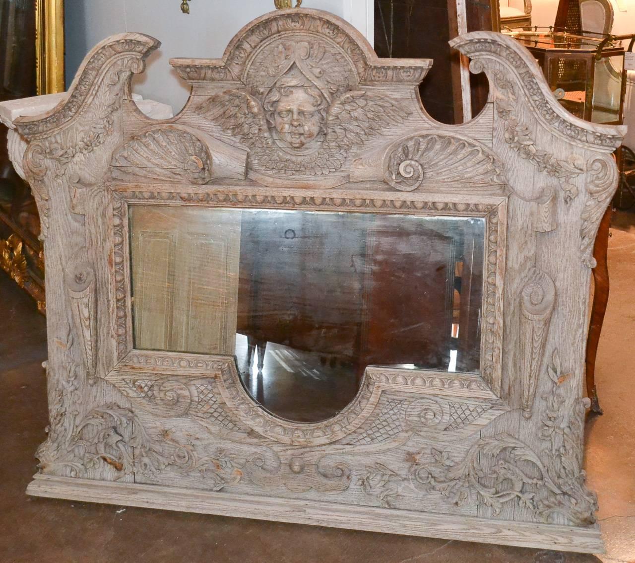 19th Century Italian Carved Oak Mirror In Good Condition In Dallas, TX