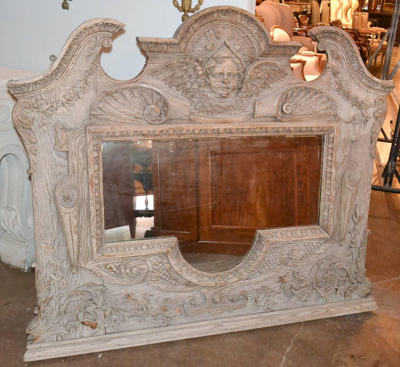 19th Century Italian Carved Oak Mirror 2