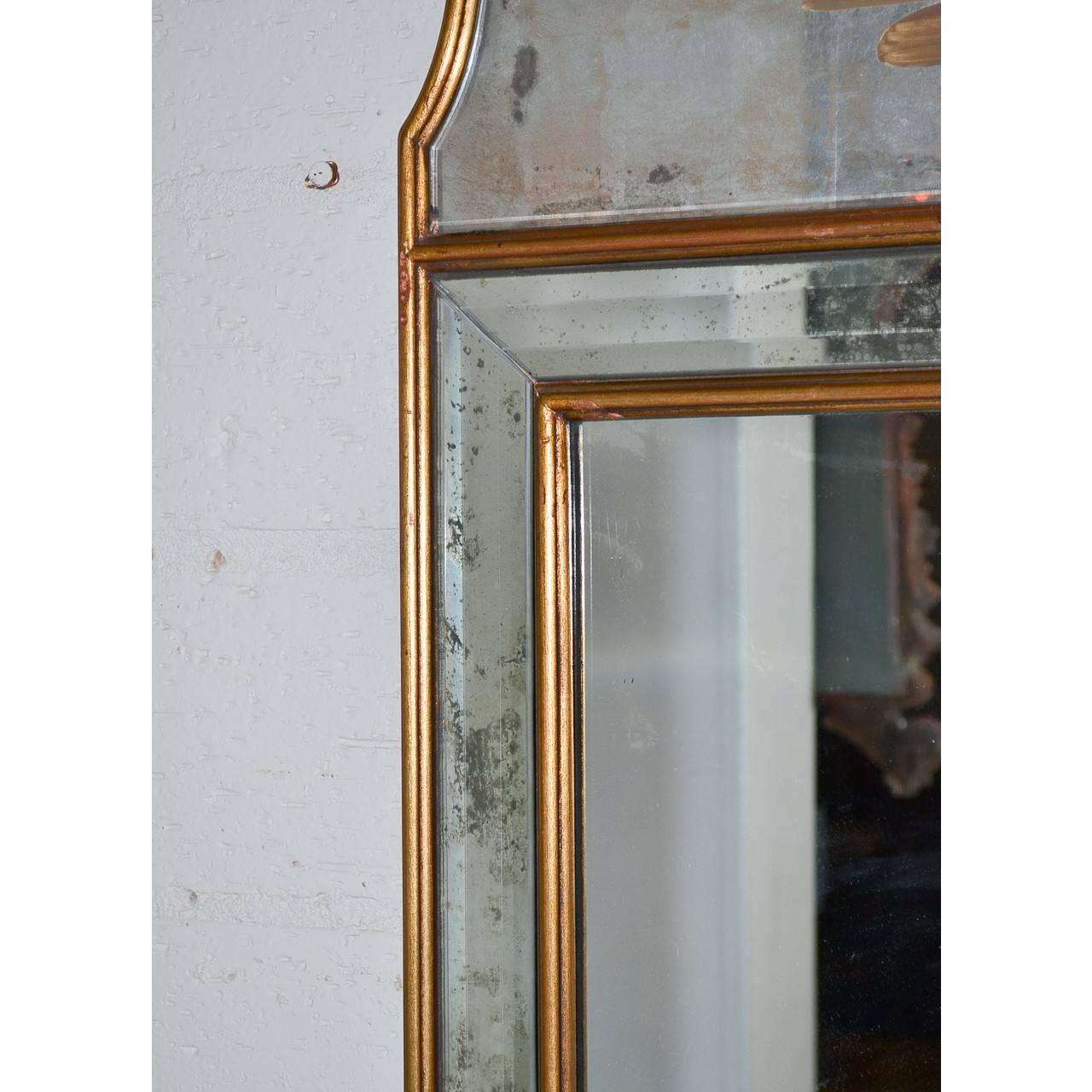 Unusual 20th century Venetian glass mirror with reverse painting in oriental motif.