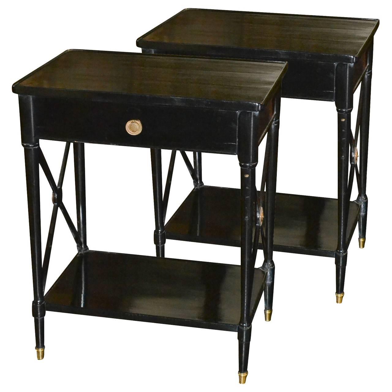 Pair of Black Lacquered French Side Tables