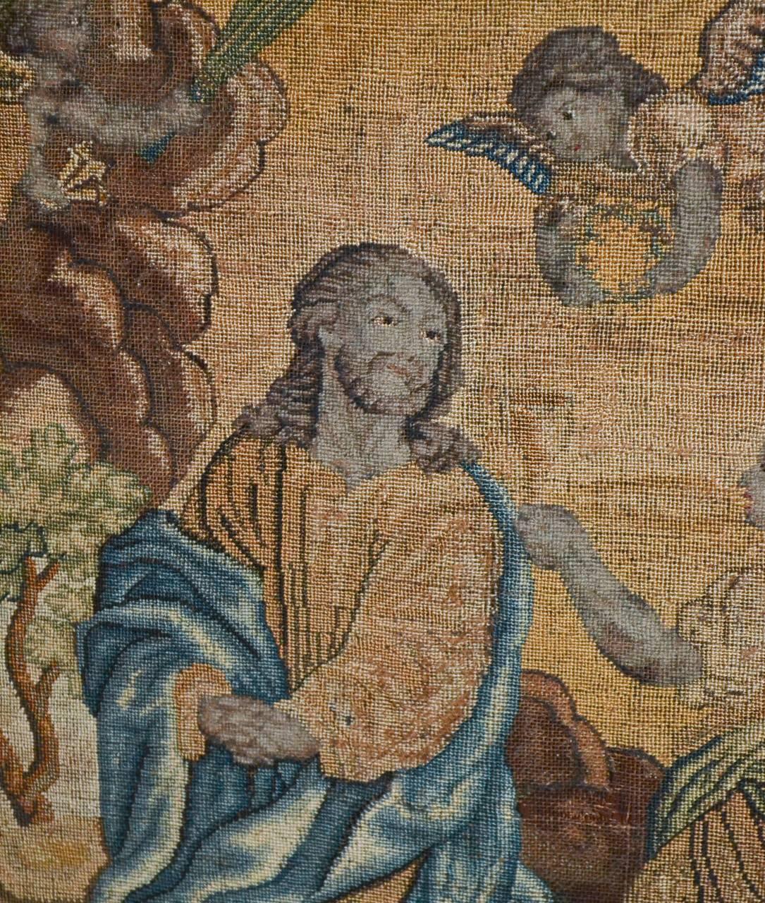 Hand-Carved Rare 18th Century Italian Angelic Tapestry Panel