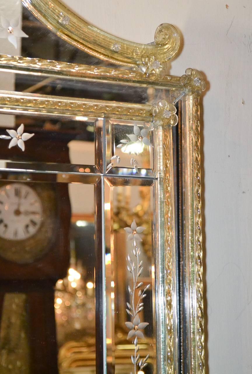 Italian Venetian Amber Glass Etched Mirror