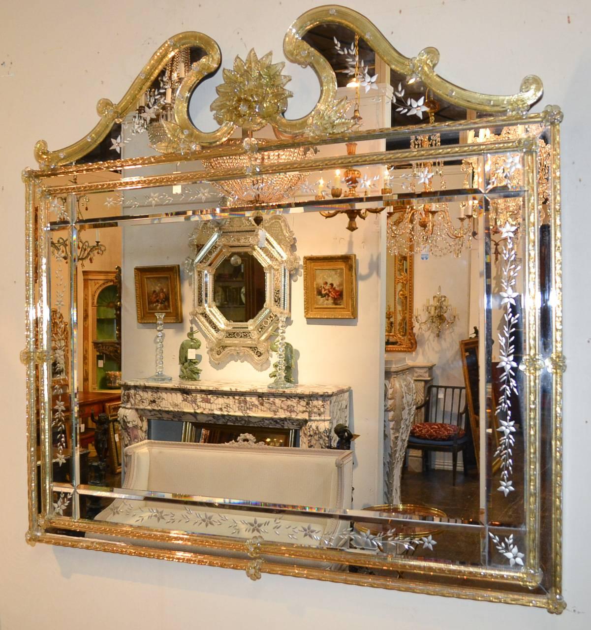 Venetian Amber Glass Etched Mirror 1
