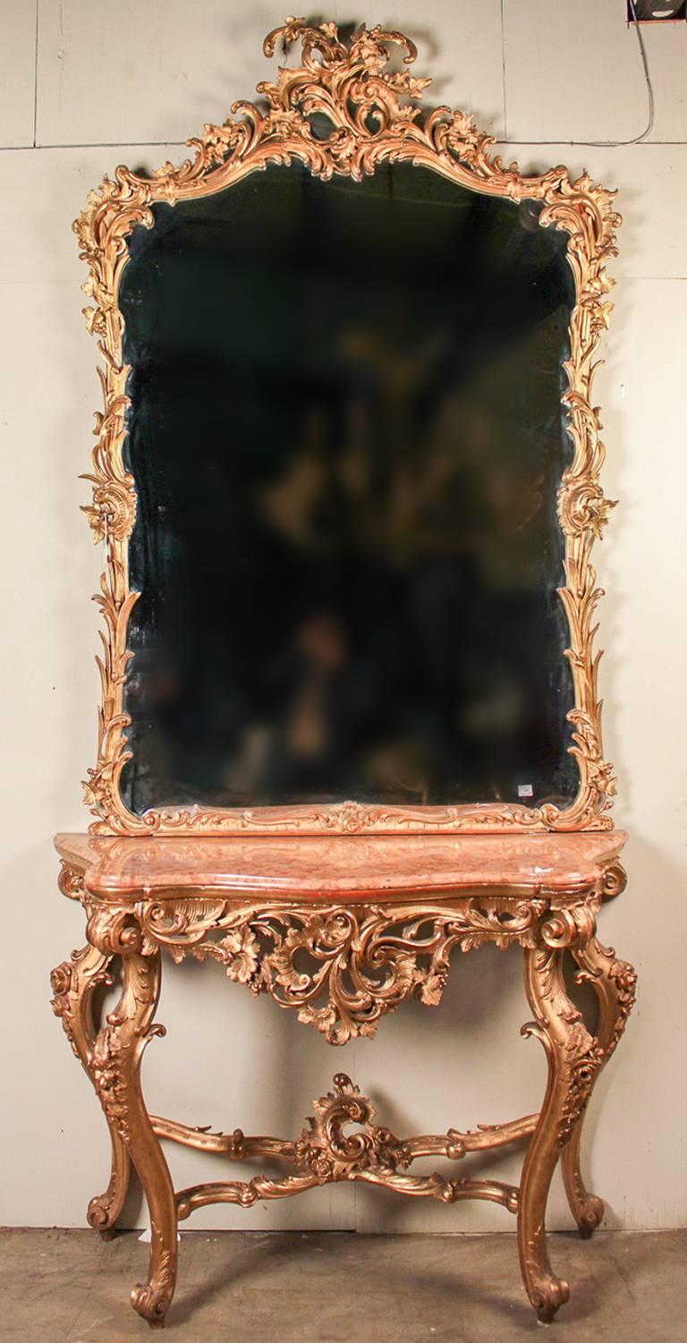 French Impressive Giltwood Console and Mirror