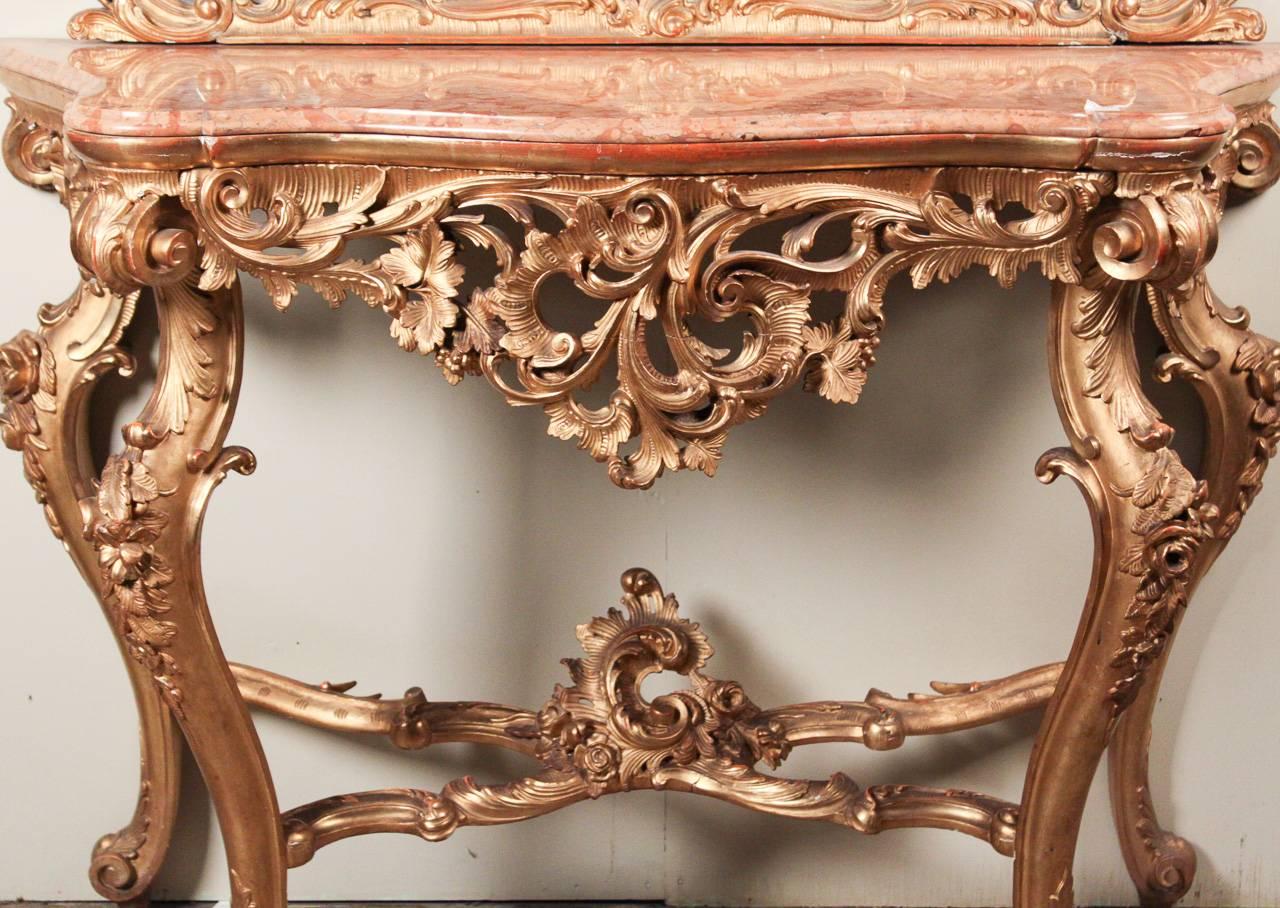 Louis XV Impressive Giltwood Console and Mirror