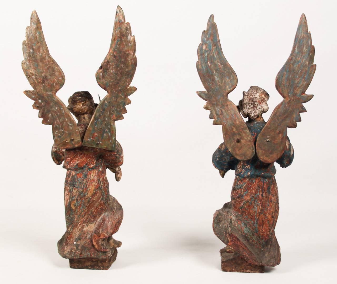 18th Century and Earlier 18th Century Pair of Italian Carved Angel Candlesticks