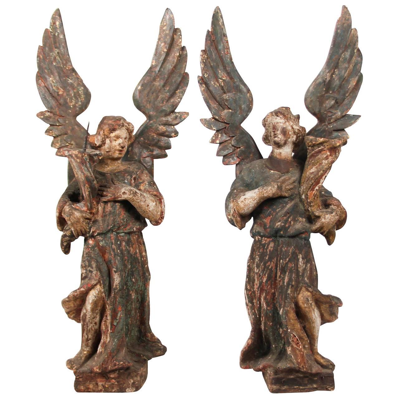 18th Century Pair of Italian Carved Angel Candlesticks