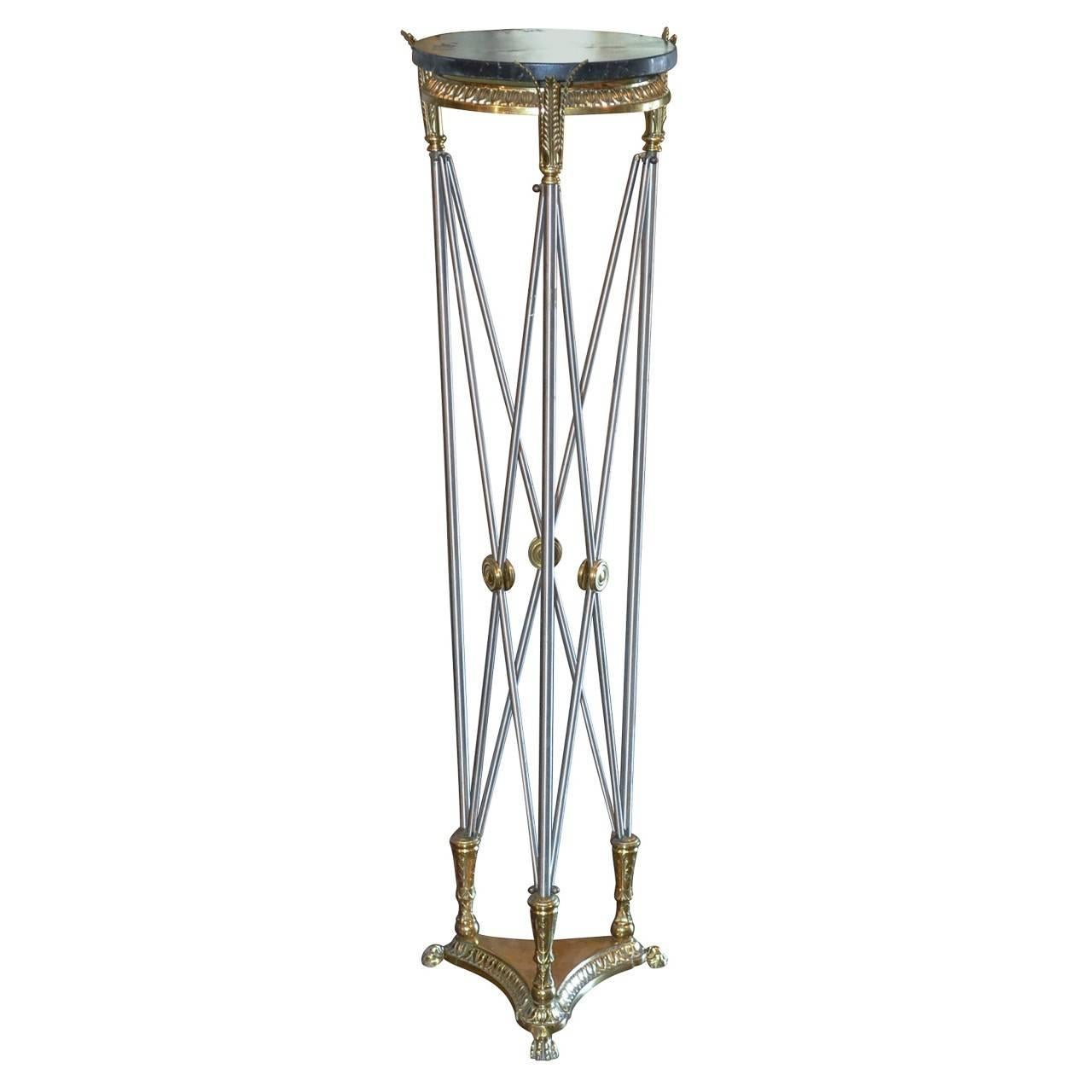 Midcentury French Directoire Style Steel and Brass Pedestal