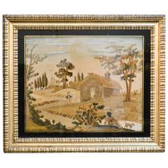 Antique Fine Gilt Framed French Silk Embroidery