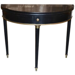 Vintage Jansen Style Mid-Century French Lift Top Demi-Lune Side Table