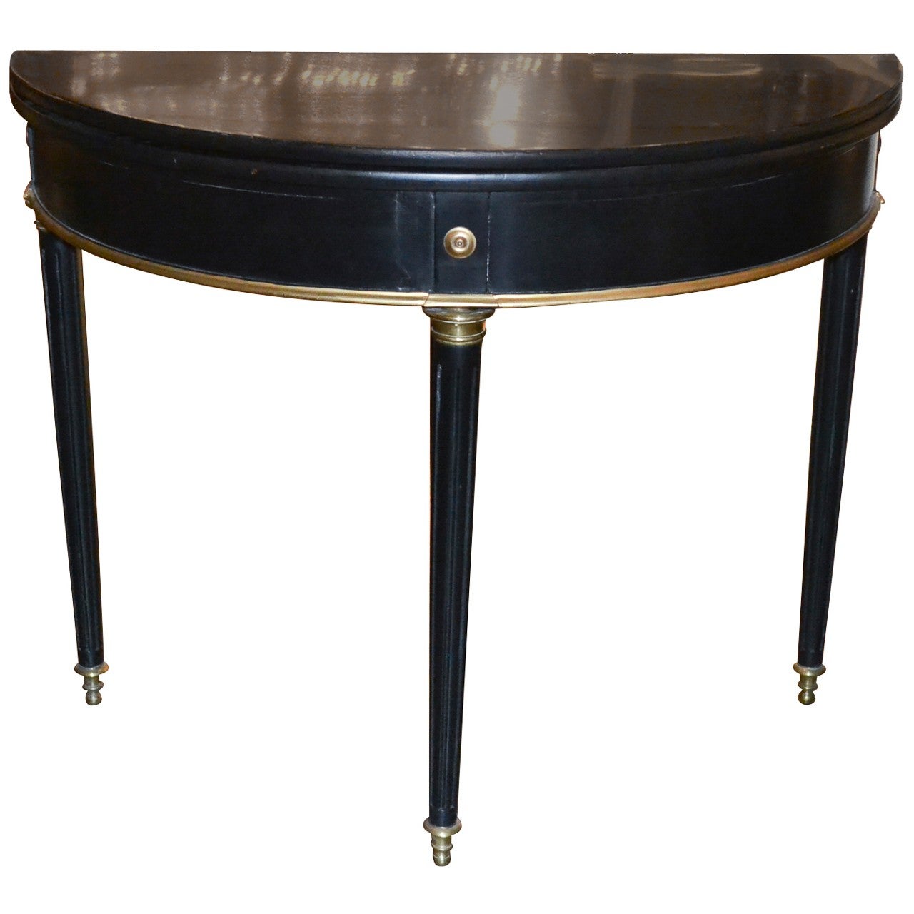 Jansen Style Mid Century French Lift Top Demi Lune Side Table