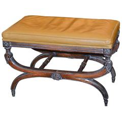 Antique French Walnut and Leather Bench, circa 1880