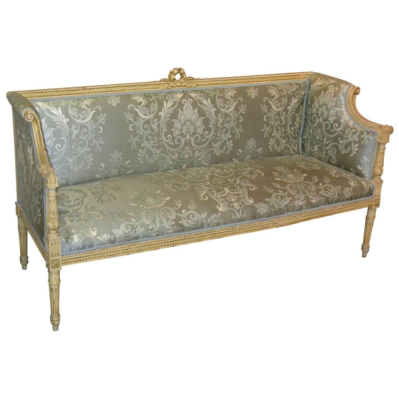 Louis XVI French Carved and Painted Settee, 19th Century