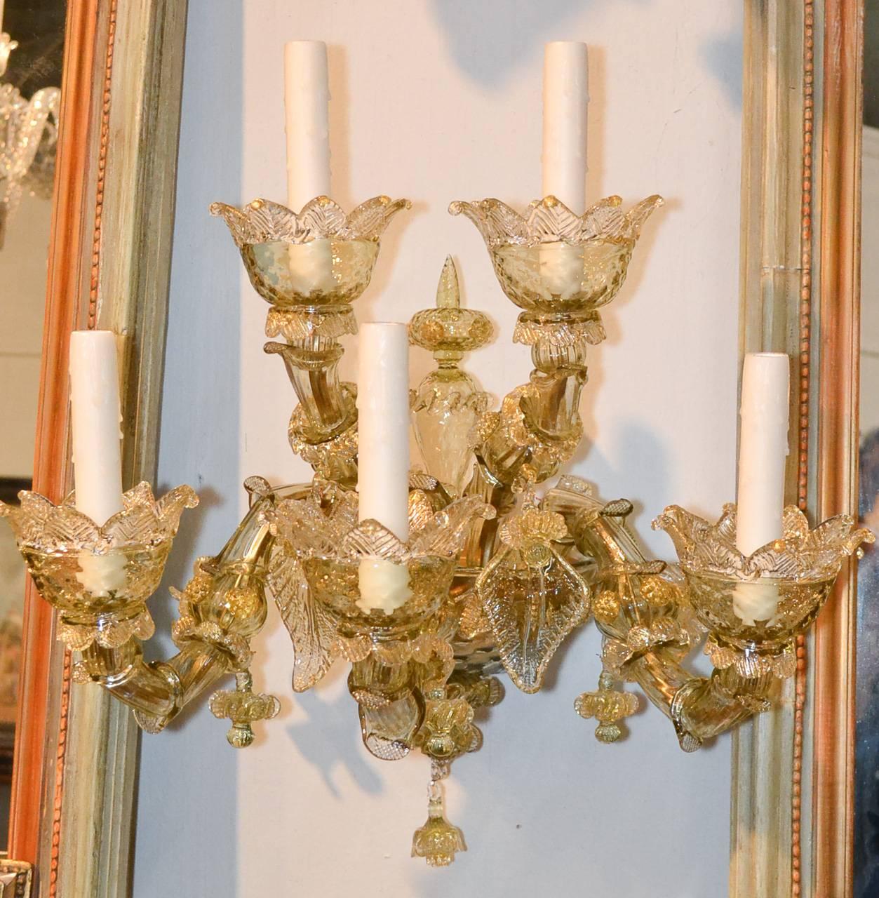 Impressive Pair of Blown Glass Venetian Sconces 5