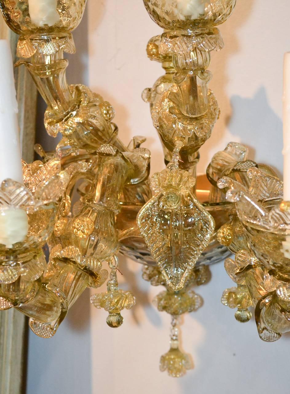 Italian Impressive Pair of Blown Glass Venetian Sconces