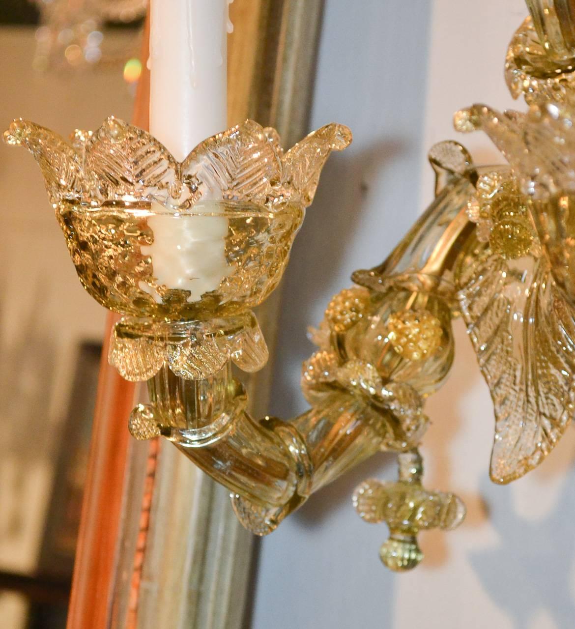 Late 20th Century Impressive Pair of Blown Glass Venetian Sconces