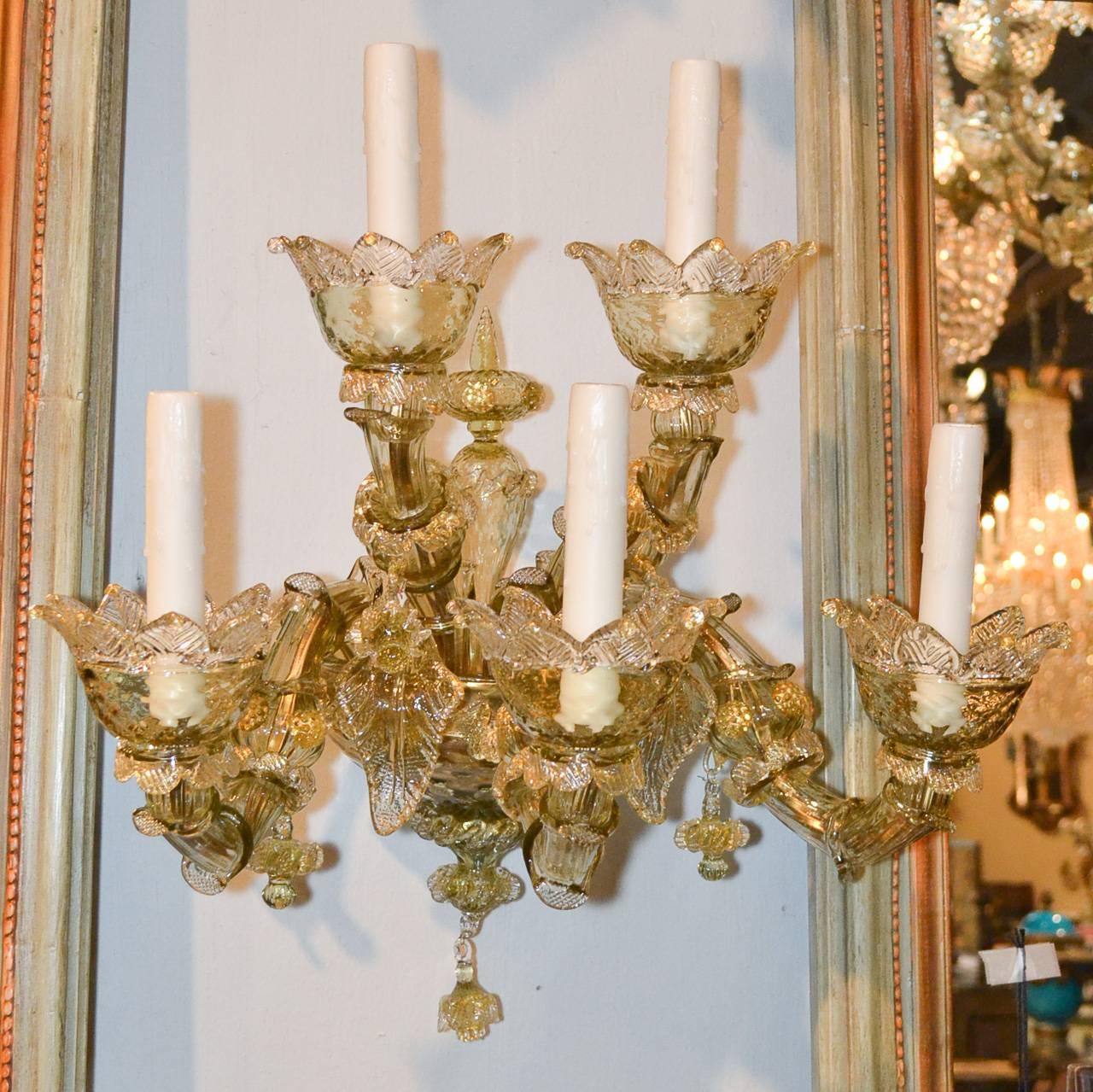 Impressive Pair of Blown Glass Venetian Sconces 2