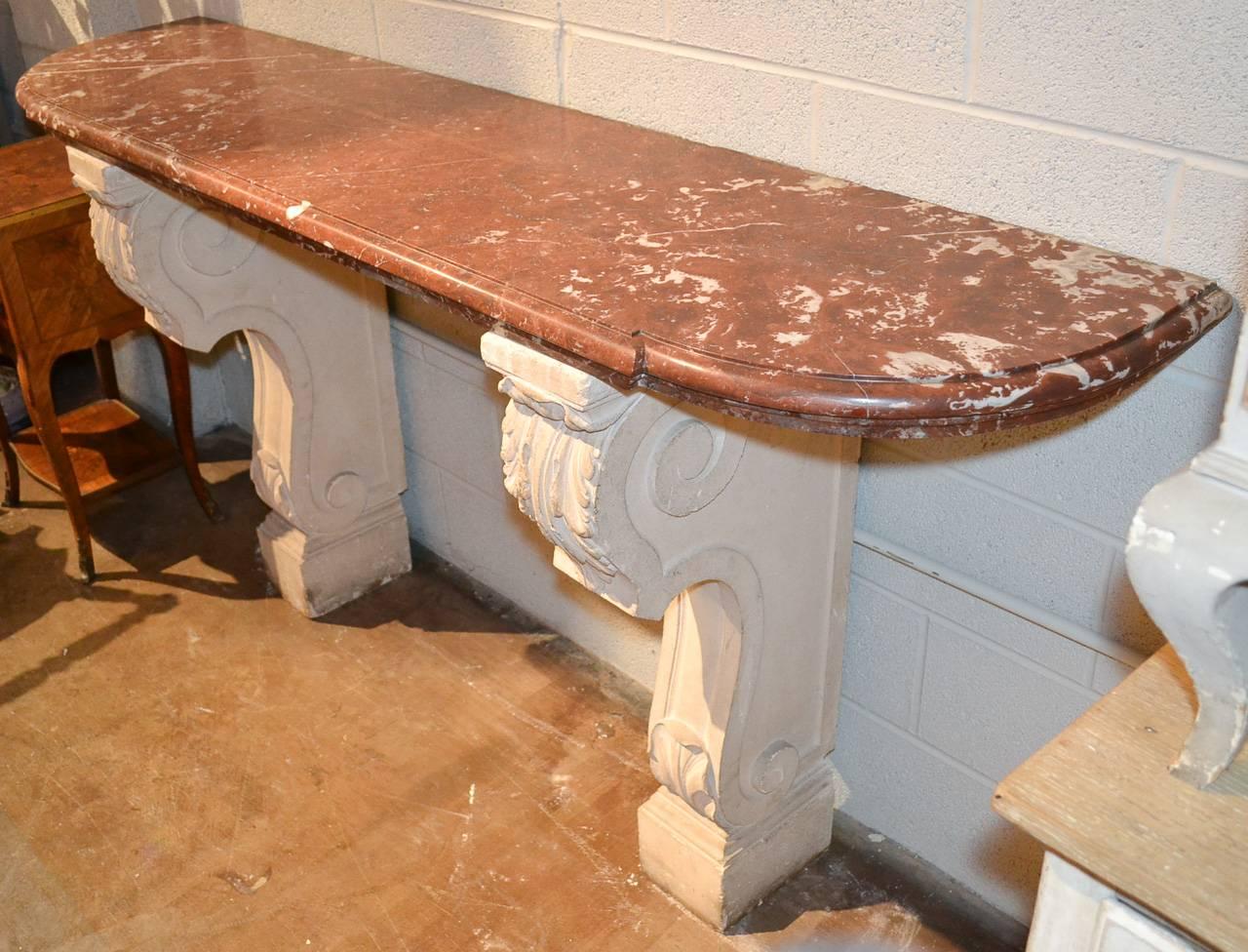 19th Century French Limestone and Marble Console 2