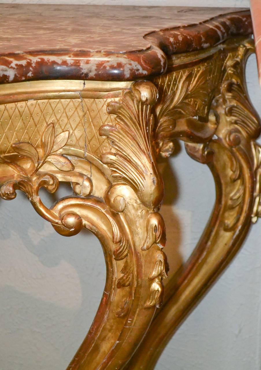 19th Century French Louis XV Giltwood Console In Good Condition In Dallas, TX