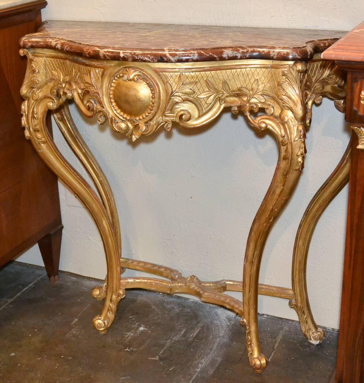 Marble 19th Century French Louis XV Giltwood Console