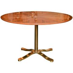 Exotic Rosewood and Heavy Brass Modern Oval Table