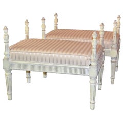 Louis XVI Style Pair of Carved and Painted French Benches