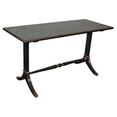 Used Midcentury Jansen Style Black Lacquered Console or Writing Table