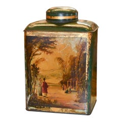 Antique English Tole Hand-Painted Tea Can