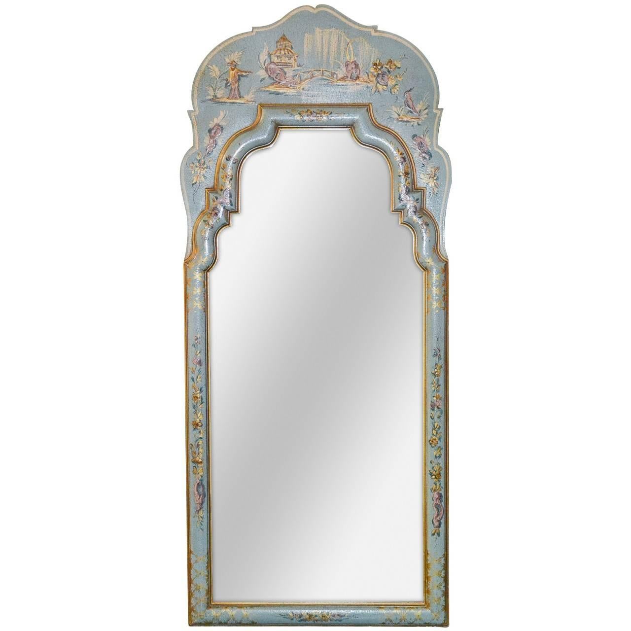 Queen Anne Style Chinoiserie Lacquered Mirror