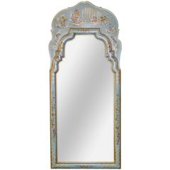 Vintage Queen Anne Style Chinoiserie Lacquered Mirror