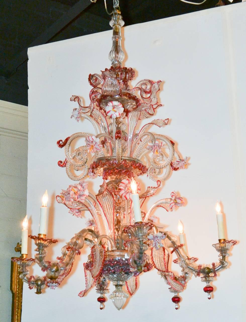 Lovely Cranberry Glass Venetian Chandelier 2