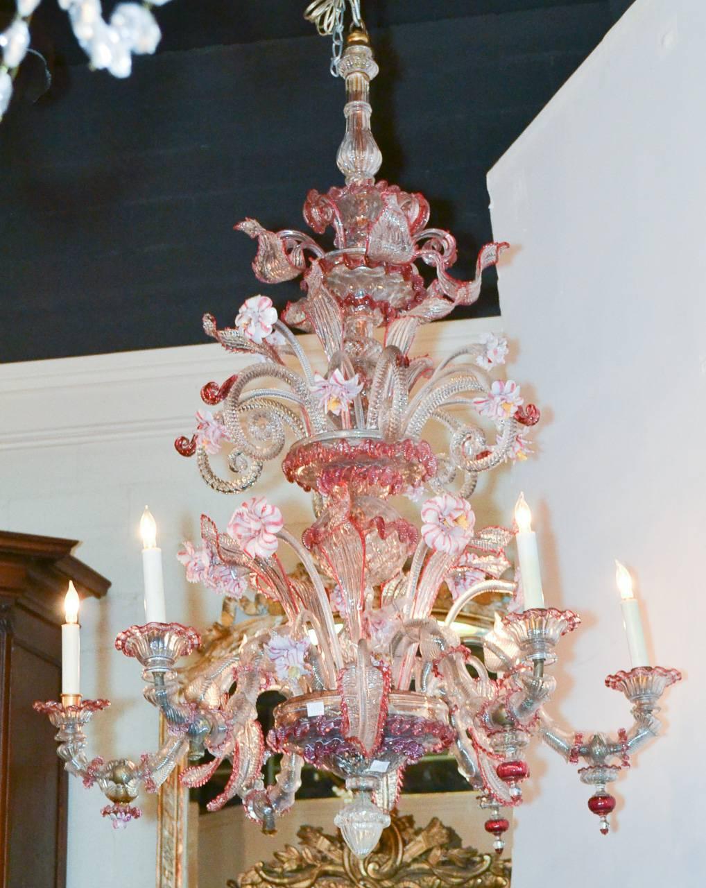 Early 20th Century Lovely Cranberry Glass Venetian Chandelier