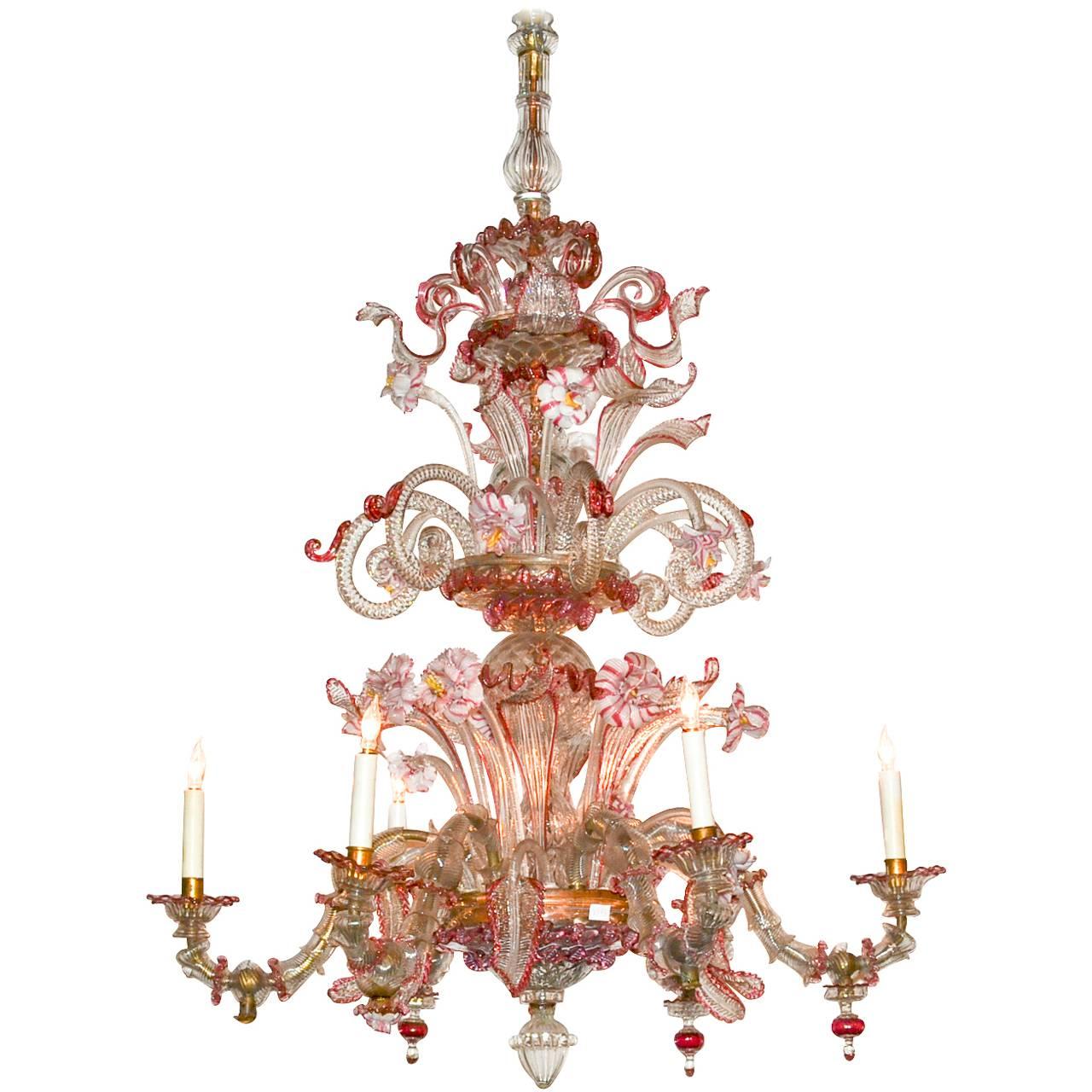 Lovely Cranberry Glass Venetian Chandelier