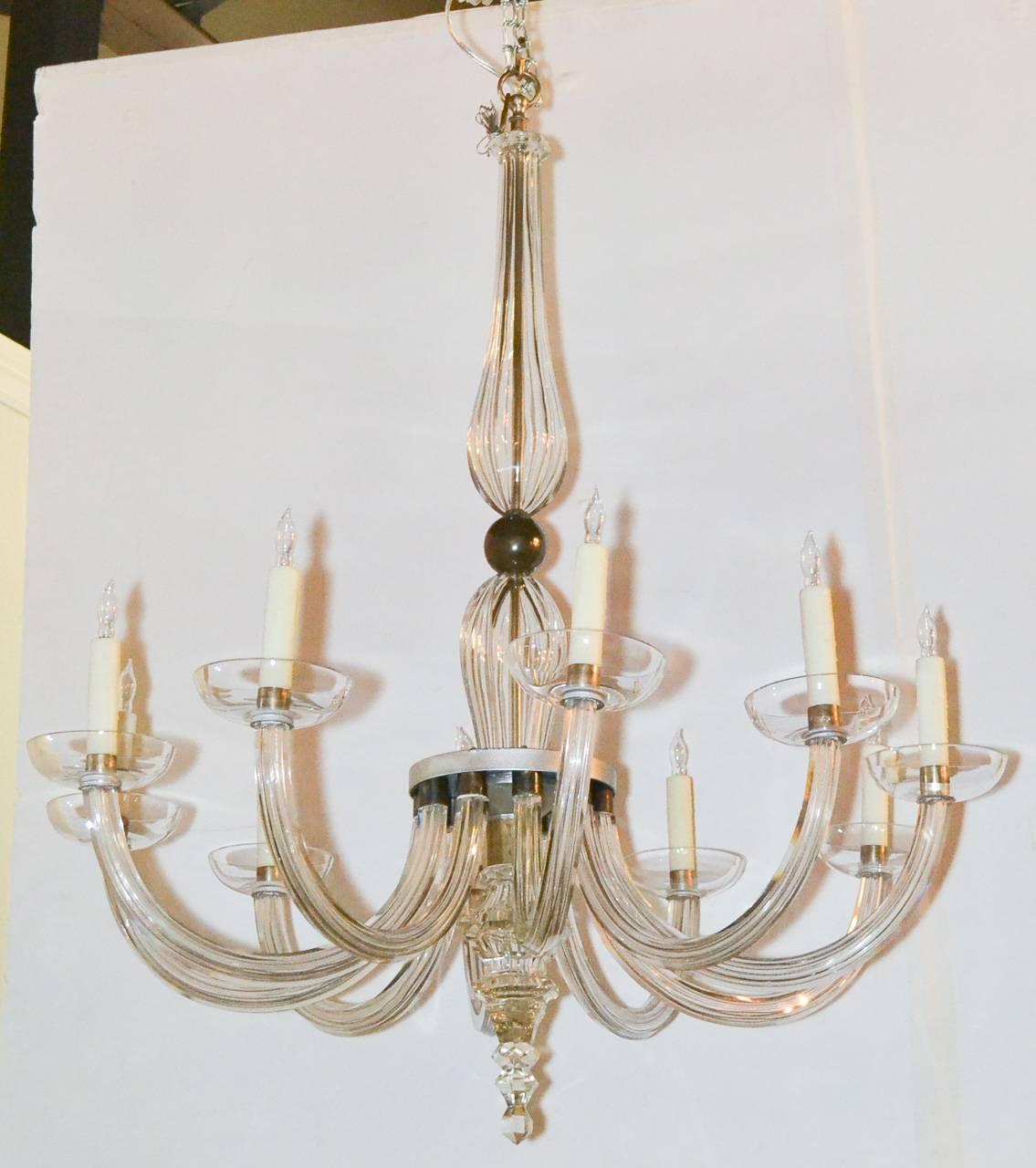 French Mid-Century Heavy Glass Chandelier 1