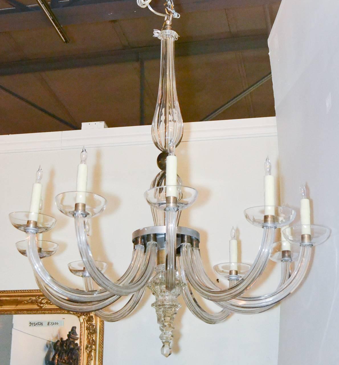 French Mid-Century Heavy Glass Chandelier 2
