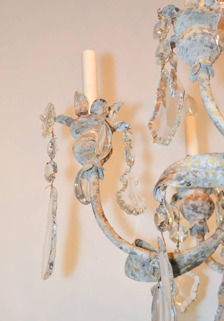 Late 20th Century Custom French Iron and Rose Quartz Chandelier