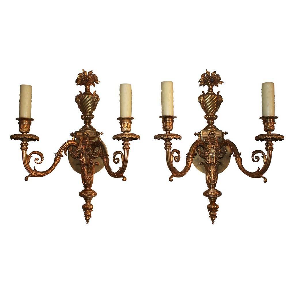 Fine Pair of French Antique Gilt Bronze Sconces at 1stDibs