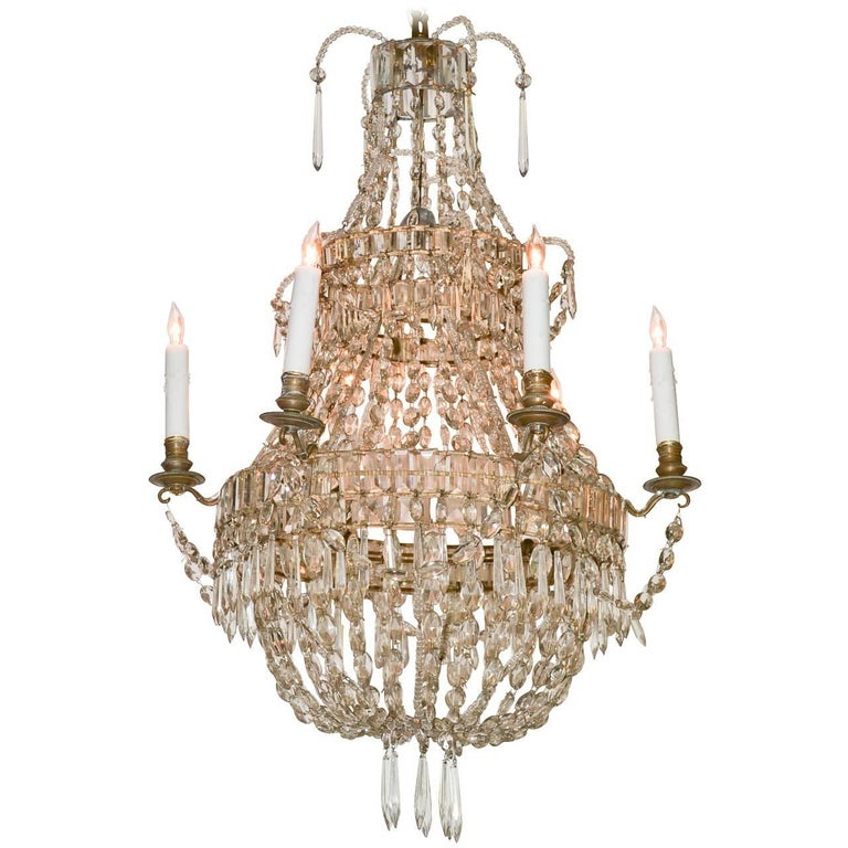 Continental Beaded Crystal Basket Form Chandelier At 1stdibs Continental Beaded Crystal Basket Form Chandelier For
