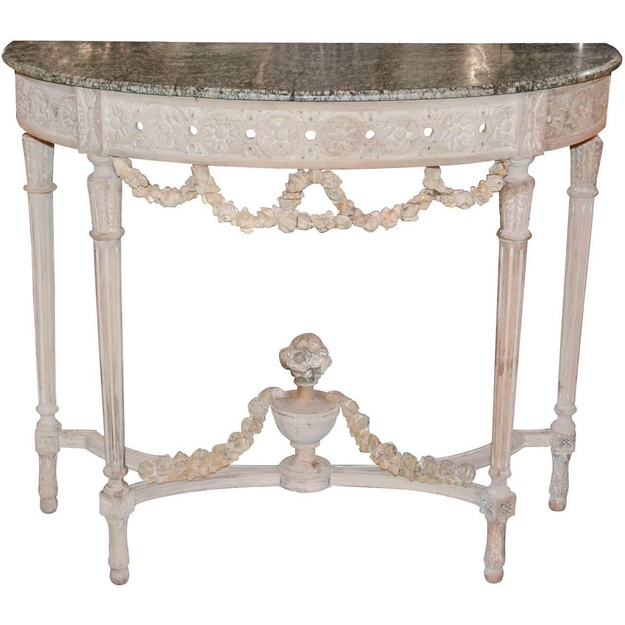Antique French Louis XVI Painted Console with Marble Top