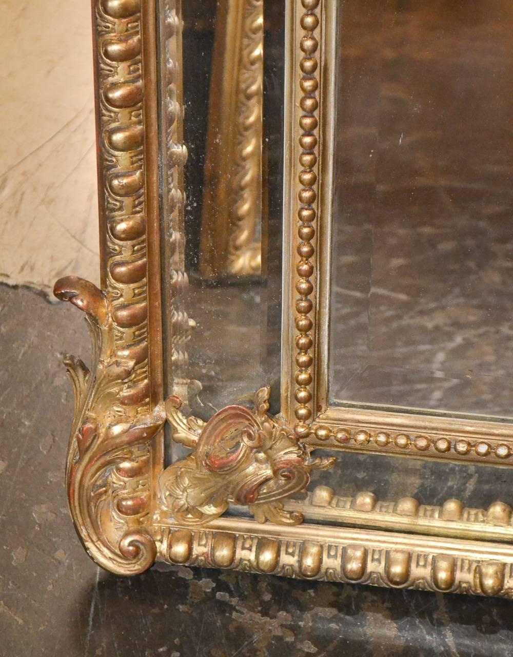 Giltwood 19th Century, French, Louis XV Cushion Mirror