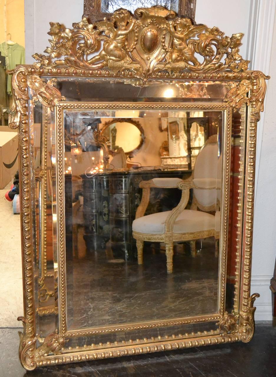 19th Century, French, Louis XV Cushion Mirror 1